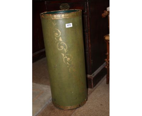 A green leather bound stick/umbrella Stand