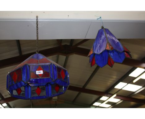 A matching Tiffany style blue and red ceiling light Shade and table lamp Shade