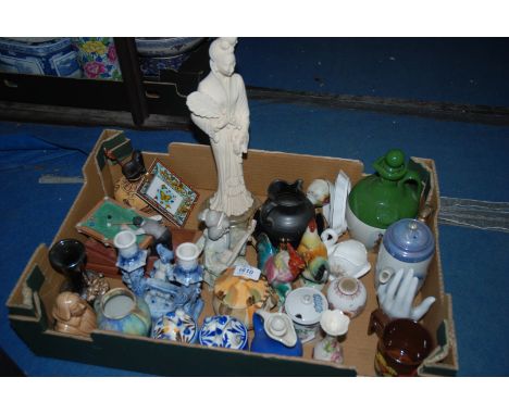 A quantity of china including decanter, bud vase, ring stand, mug, snooker figure, etc.