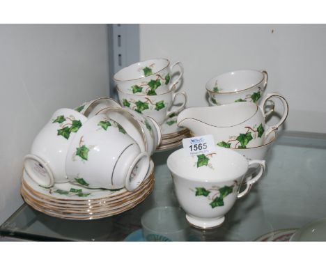 A Colclough bone china in 'Ivy' part Teaset comprising cups and saucers, sugar bowl, milk jug