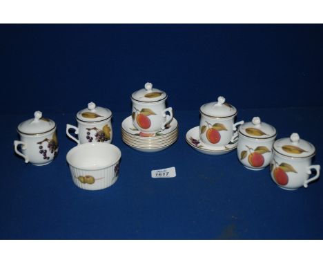 A set of six Royal Worcester ''Evesham'' Chocolate Pots, six Royal Worcester ''Arden'' Pin Dishes, etc.