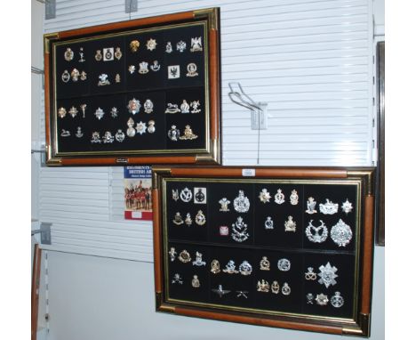 Two framed Danbury Mint badge displays "Regiments of the British Army Historic Badge Collection", Eighty badges in total, in 