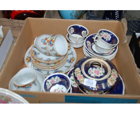 A quantity of Gaudy Welsh Cups, saucers and Plates, some a/f plus a colourful floral decorated part Teaset.