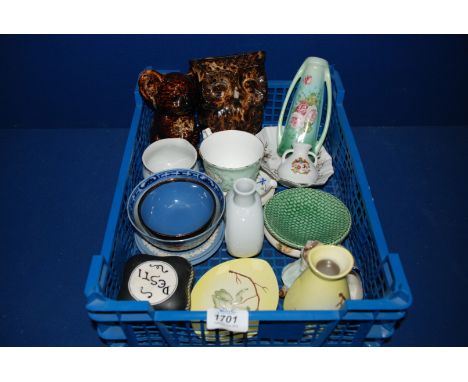 A quantity of china including Carltonware Vase and pin dish, Royal Doulton pin dish, two Wedgwood pin dishes, two brown glaze