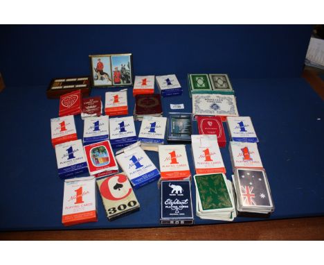 A quantity of boxed Playing Cards including souvenir packs from Australia and Fiji, picture cards from Canada, cribbage score