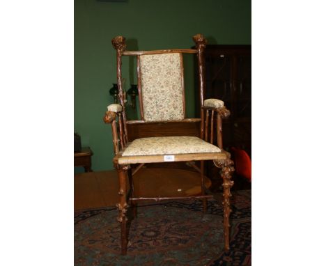 An unique 19th c. made Elbow Chair, constructed from Blackthorn wood, the back supports forming rear legs, pollarded sticks f