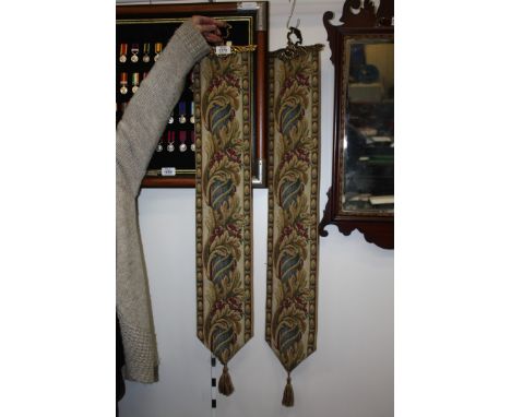 Two Belgian tapestry narrow Wall Hangings, both 33'' x 6'' wide.