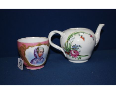 A 19th century Sevres style porcelain cup finely painted with a portrait of Marie Antoinette as a prisoner in the Conciergeri