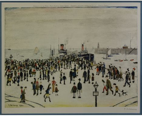 LAURENCE STEPHEN LOWRY RBA RA (British, 1887-1976)   “Ferry Boats” , Signed in pencil, with the Fine Art Trade Guild Blindsta