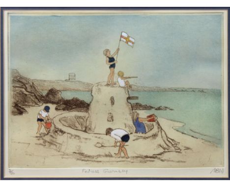 MARIA BURGESS WHINNEY (BRITISH, 1914-1995)   “Fortress Guernsey” , Signed, inscribed and numbered 2/50, etching, 24cm x 30.5c