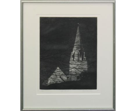 BARRY OWEN-JONES RWS RE (GUERNSEY, 1934-2018)   “Vale Church” , Signed, inscribed and numbered 14/50, etching, 39.5cm x 28cm 