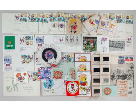 A 1966 World Cup final ticket stub, collection of first day covers, one signed by Ball, Wilson, Hunt, Cohen, Peters, Bobby Ch