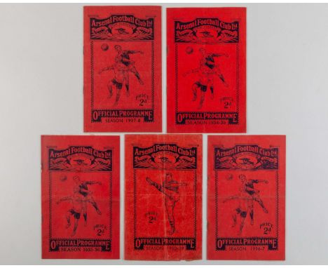 Five Arsenal v. Liverpool match programmes 1934-1939, comprising 1st September 1934, 26th December 1935, 10th March 1937, fol