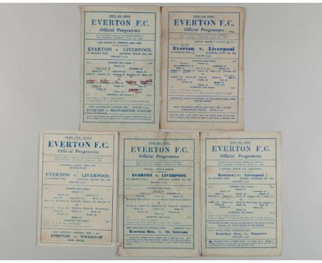 Five Everton v. Liverpool single-sheet match programmes 1944, comprising 29th January 1944, 10th April 1944, 19th August 1944