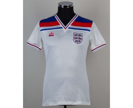 Ray Wilkins white, red and white No.11 England v. Scotland match worn short-sleeved shirt, 1982, Admiral, 38-40", with v-neck