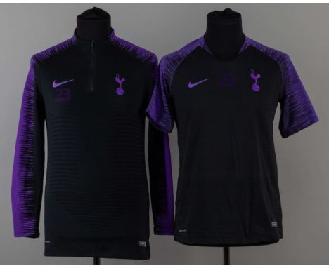 Christian Eriksen black and purple No.23 Tottenham Hotspur training top and t-shirt, 2018-19, Nike, M, (2)