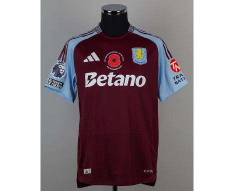 Morgan Rogers claret and blue No.27 Aston Villa v. Tottenham Hotspur match worn short-sleeved shirt, 2024, Adidas, L, with cr