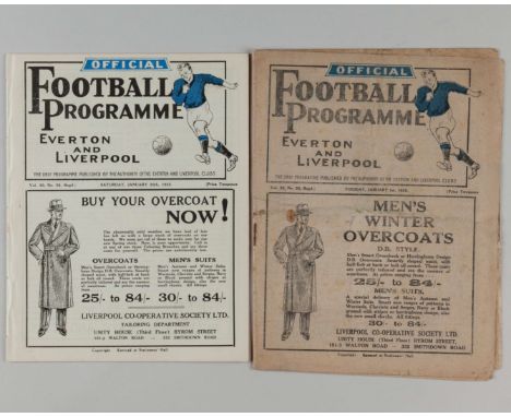 Two Everton home match programmes 1935 comprising Derby County/Liverpool ‘A’' v. Everton ‘A’ combined match programme, 1st Ja