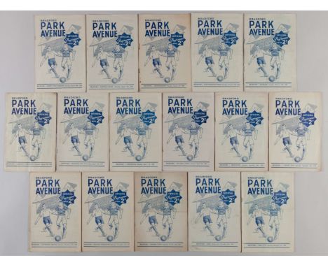 16 Bradford Park Avenue home programmes from the 1949/50 season, including Leicester, Sheffield Wednesday, Brentford, Cardiff