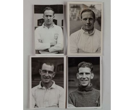 Four 1940's Fulham FC black and white player portrait original press photographs, including Eddie Lowe, D McGibbon, FD Flack,