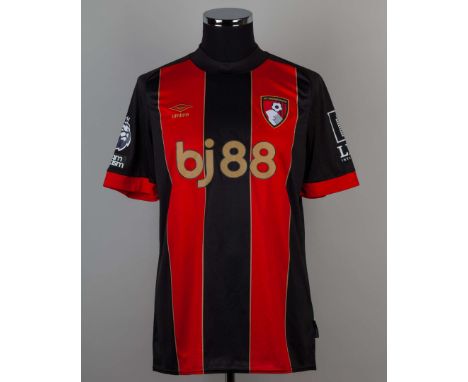 Antoine Semenyo red and black No.24 Bournemouth v. Tottenham Hotspur short-sleeved shirt, 2024-25, Umbro, L, with crew-neck c