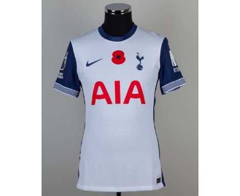 Son Heung-Min white and blue No.7 Tottenham Hotspur v. Ipswich Town short-sleeved shirt, 2024, Nike, M, with crew-neck collar