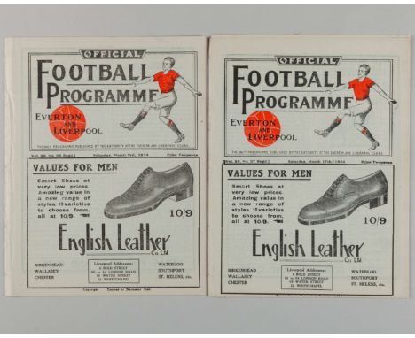 Two Liverpool home match programmes 1934, comprising Middlesbrough/Everton Reserves v. Oldham 3rd March 1934 and Birmingham C