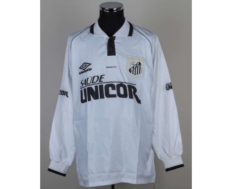 White and black No.23 Santos long-sleeved shirt, Umbro, XL, with button-up collar and embroidered cloth badge inscribed S.F.C