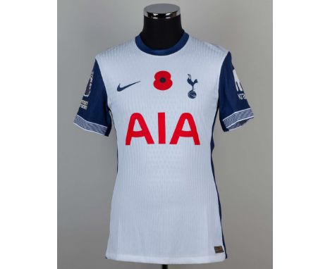 Lucas Bergvall &nbsp;white and blue No.15 Tottenham Hotspur v. Aston Villa short-sleeved shirt, 2024, Nike, M, with crew-neck