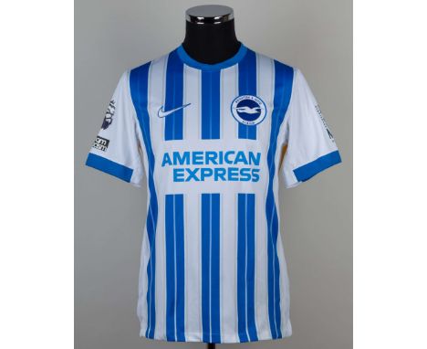 Yankuba Minteh blue and white No.17 Brighton & Hove Albion v. Tottenham Hotspur short-sleeved shirt, 2024-25, Nike, M, with c