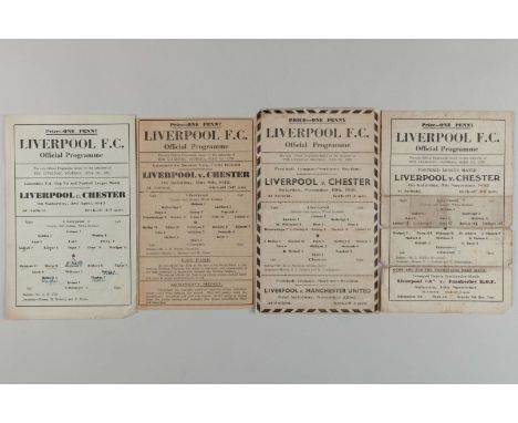Four Liverpool v. Chester home single-sheet match programmes 1941-43 comprising 15th November 1942, folds and text, Senior Cu