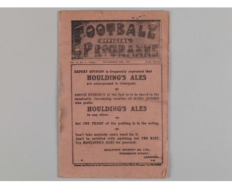 Liverpool v Preston North End/ Everton Reserves v. Bolton Wanderers Reserves combined match programme, 29th November 1919, si