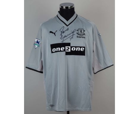 Paul Gascoigne grey No.18 Everton short-sleeved shirt, 2001-02, Puma, XL, with v-neck collar and embroidered badge inscribed 