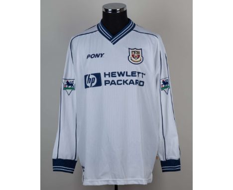 Clive Wilson white No.16 Tottenham Hotspur match issue long sleeve home shirt, 1997-98, Pony, size XL crew neck collar, embro