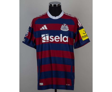 Alexander Isak maroon and blue No.14 Newcastle United v. Tottenham Hotspur match worn short-sleeved shirt, 2024-25, Adidas, L