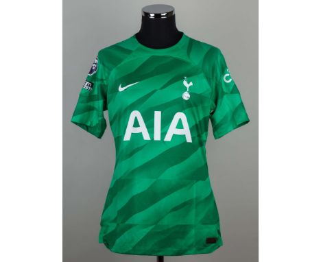 Guglielmo Vicario green No.13 Tottenham Hotspur short sleeved shirt, 2024, player issue, Nike size L with crew-neck collar, p