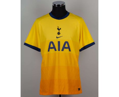 Eric Dier yellow and blue No.15 Tottenham Hotspur v. FC Shkendija short-sleeved shirt, 2020, Nike, XL, with crew-neck collar 