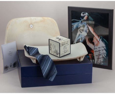 Three items relating to Tottenham Hotspur, including a white seat in a blue 1899-2017 “The Finale” presentation box from the 