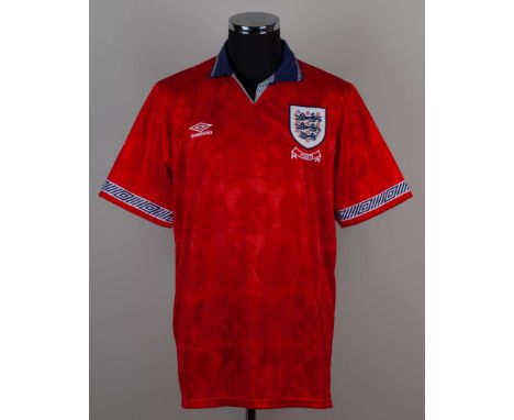 Julian Joachim red and blue No.9 &nbsp;England v. Turkey Under 18 Final short-sleeved shirt, 1993, Umbro, XL, with button-up 