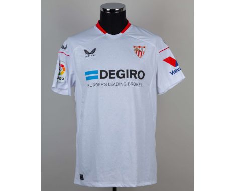 Karim Rekik white and red No.4 Seville v. Tottenham Hotspur short-sleeved shirt, 2022, Castore, L, with v-neck collar and pri