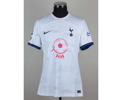 Son white no.7 Tottenham Hotspur short sleeved home shirt, 2023-24, Nike size L, crew neck collar, printed badge and the “I C