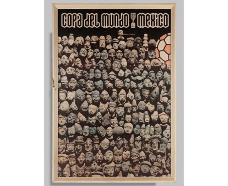 Mexico World Cup 1970 original large promotional poster and tournament guide book, framed and glazed measuring 95cm x 66cm., 