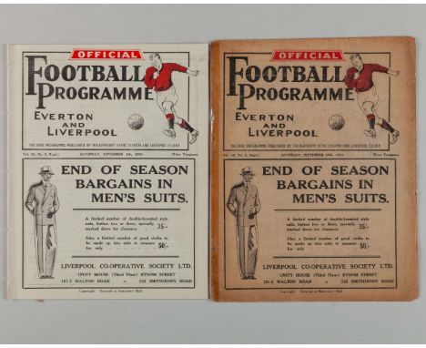 Two Liverpool home match programmes 1934 comprising Portsmouth/Everton Reserves v. Bolton Reserves combined match programme, 
