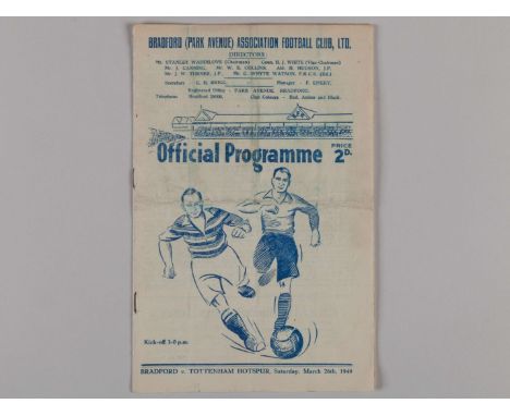 Bradford Park Avenue v Tottenham Hotspur 1948/49 season programme, from the game that took place on March 26th, with evidence