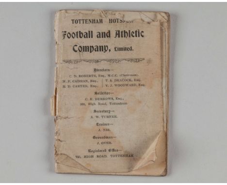 A Tottenham Hotspur handbook 1908-09, covers lacking, early pages poor&nbsp;
