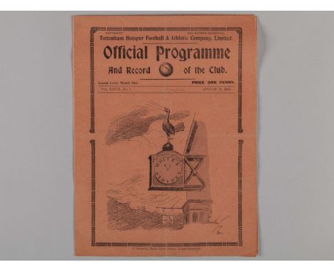 Tottenham Hotspur Whites v Stripes practice match programme, August 15th 1934, in good condition with some minor bottom edge 