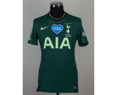 Ben Davies green No.33 Tottenham Hotspur short-sleeved Carabao Cup Final shirt v Manchester City, 2021, player issue, Nike si