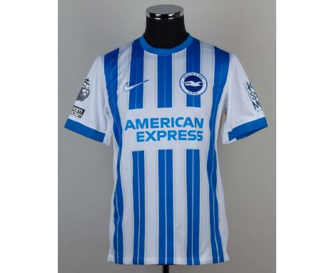 Kaoru Mitoma blue and white No.22 Brighton & Hove Albion v. Tottenham Hotspur short-sleeved shirt, 2024-25, Nike, M, with cre