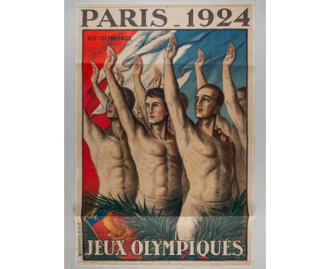 1924 Paris Olympic Games a large official poster for the 1924 Paris Olympic Games, the primary design featuring saluting athl