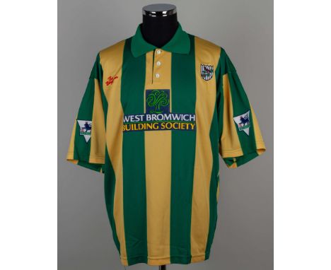 Jason Koumas yellow and green No.18 West Bromwich Albion short-sleeved shirt, 2002-03, The Baggies, 50-52, with button-up col